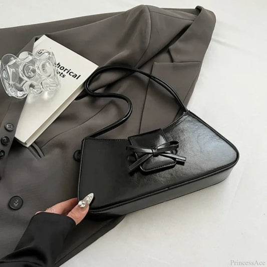 High-Grade Retro PU Leather Underarm Bag Black shoulder-250126