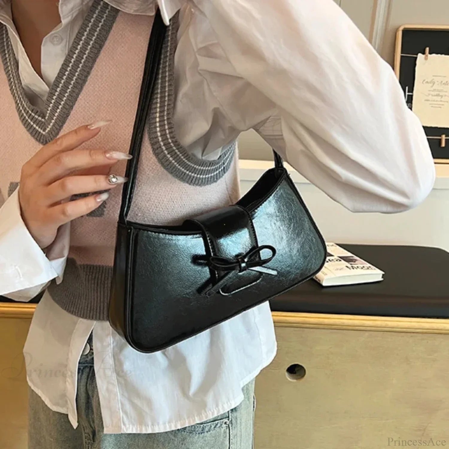 High-Grade Retro PU Leather Underarm Bag shoulder-250126