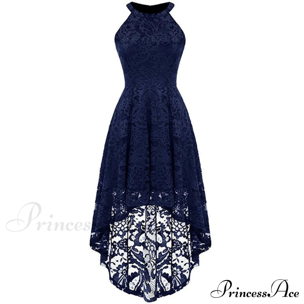 High Low Halter Neck Backless Dress With Lace S / Gray Blue Lace Maxi Dress