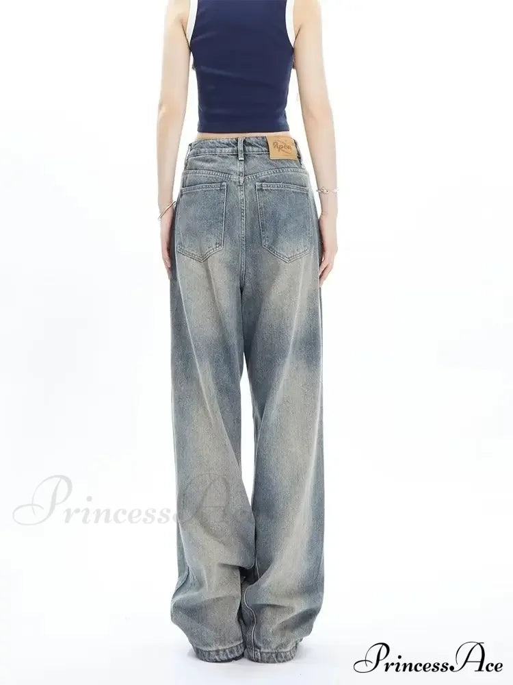 High Street Niche Design Wide Leg Washed For Men And Women Straight Tube Loose Fitting Retro Pants