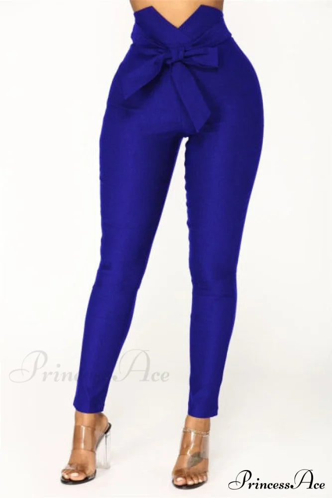 High Waist Casual Pants Blue / Xl