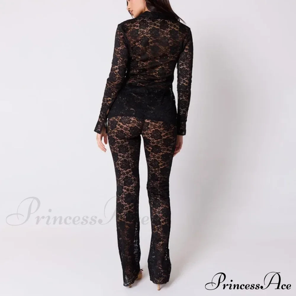 High Waist Stylish Sheer Lace Pants Ankle Length