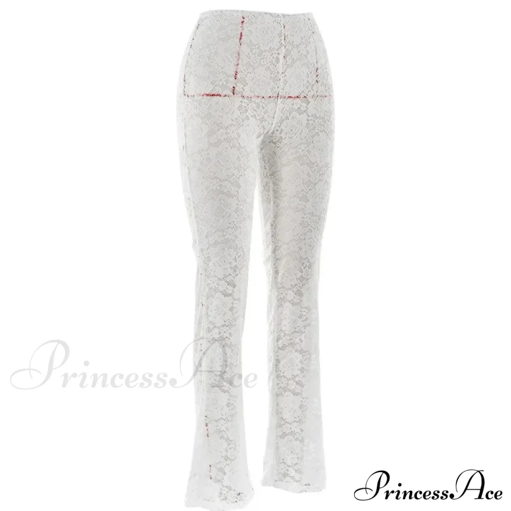 High Waist Stylish Sheer Lace Pants Ankle Length