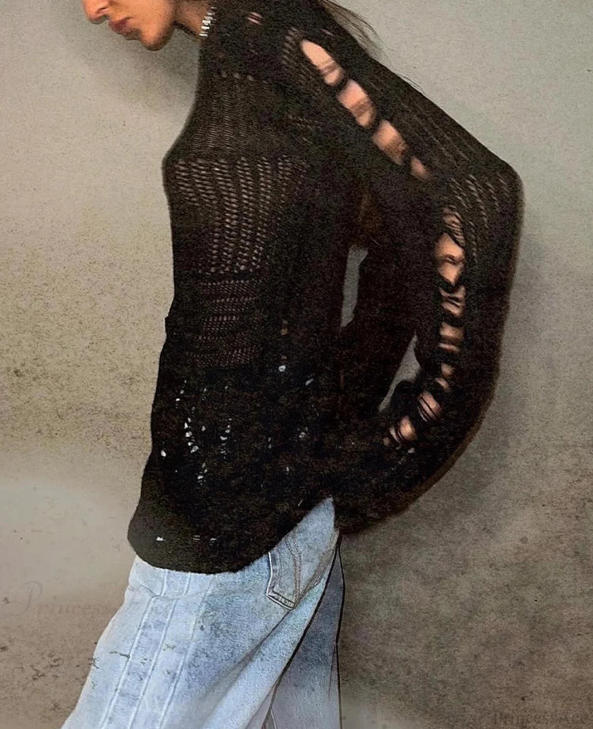 Hollow Out Loose O-Neck Long Sleeve Knitted Pullover Sweater knittop-250126