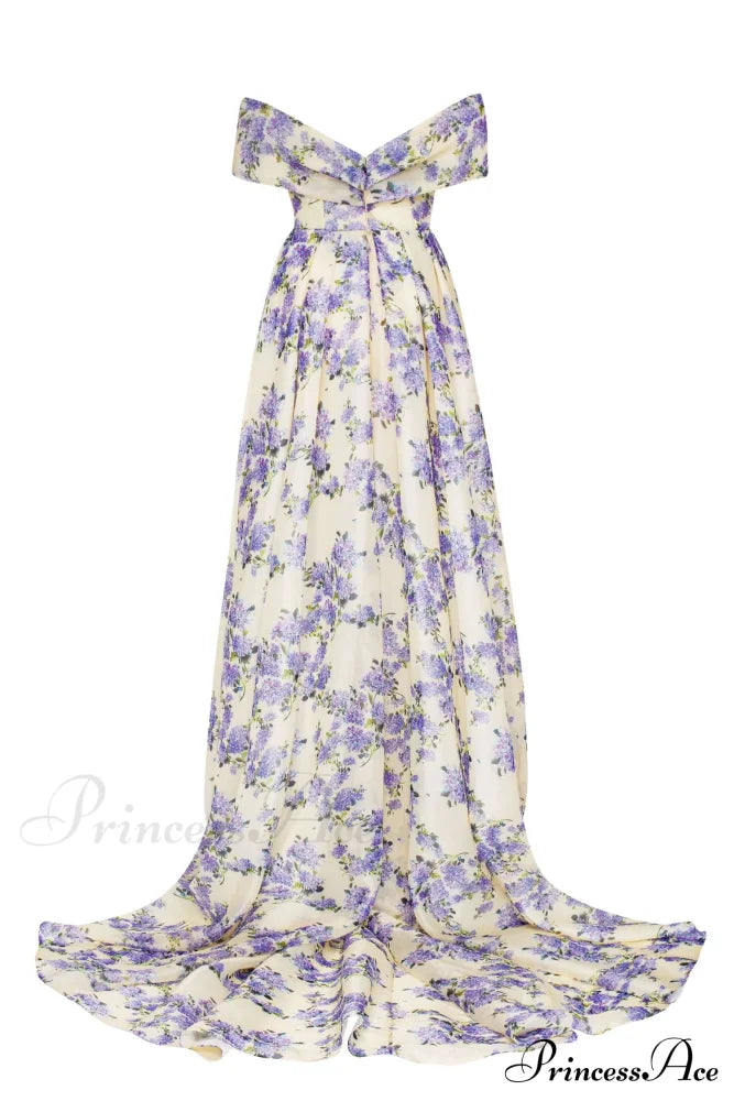 Hydrangea Chic Off-The-Shoulder Charming Floral Maxi Dress
