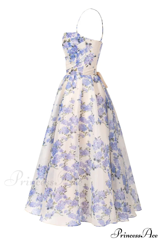 Hydrangea Spaghetti Stylish Strap Midi Dress