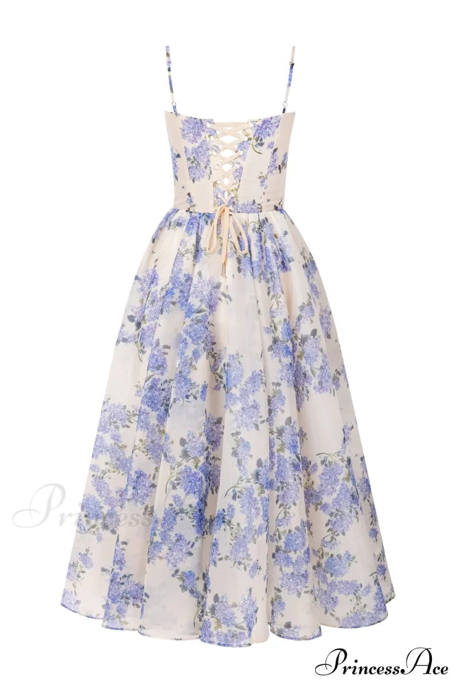 Hydrangea Spaghetti Stylish Strap Midi Dress
