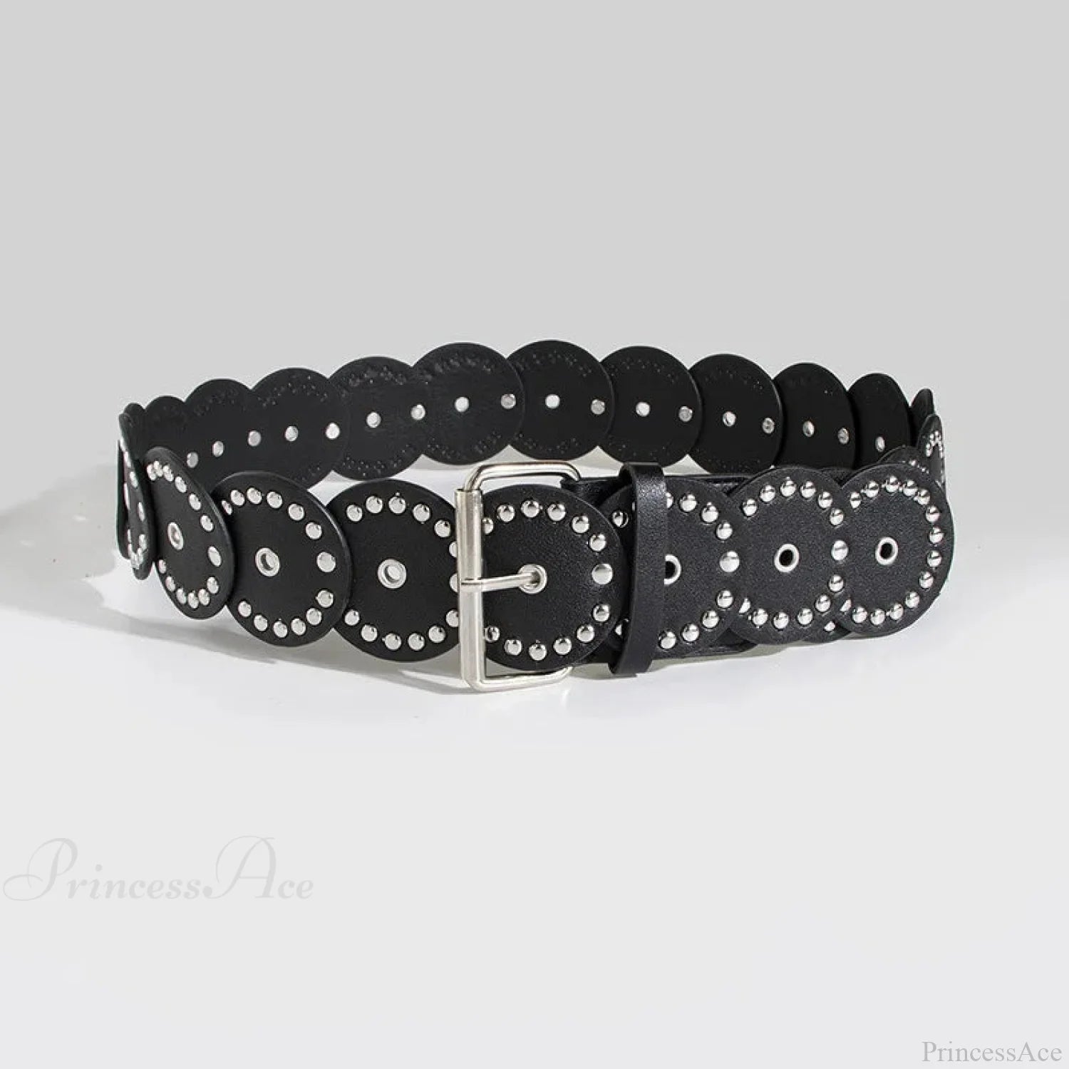 Individual Gothic Circular Rivet Waist Belt Black / 110cm