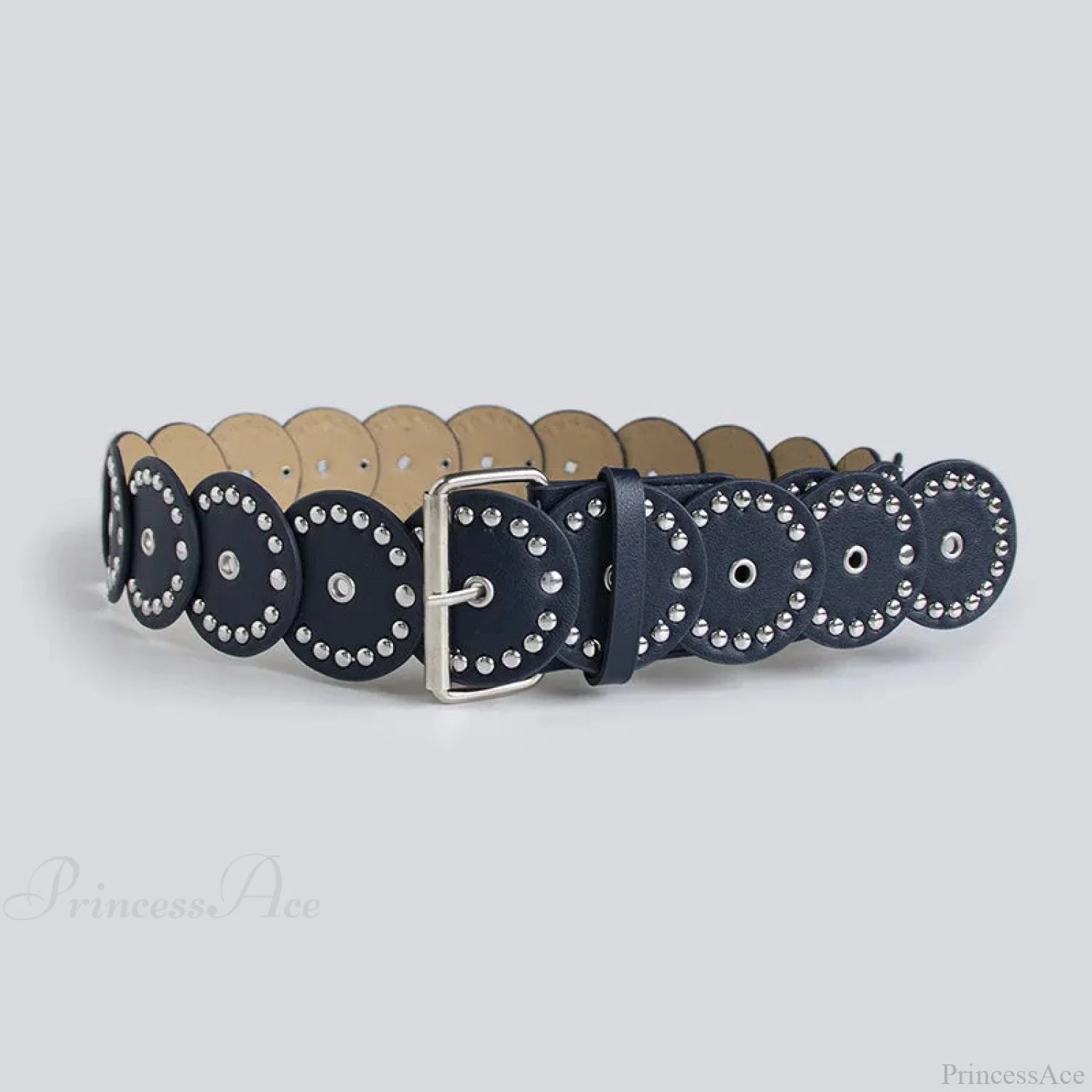 Individual Gothic Circular Rivet Waist Belt Navy Blue / 110cm
