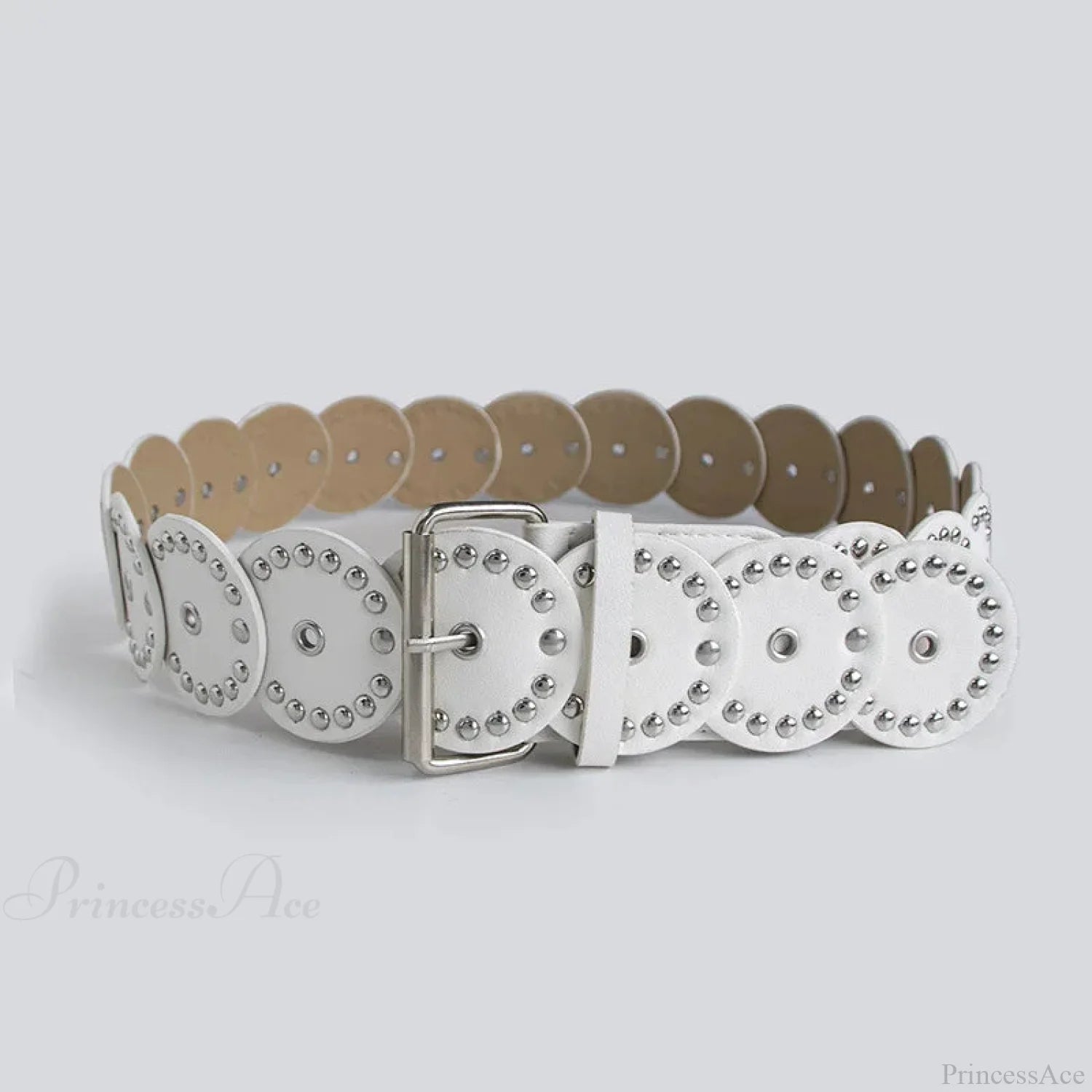 Individual Gothic Circular Rivet Waist Belt WHITE / 110cm