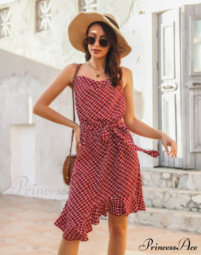 Irregular Dress With Strap Stripe M / Green