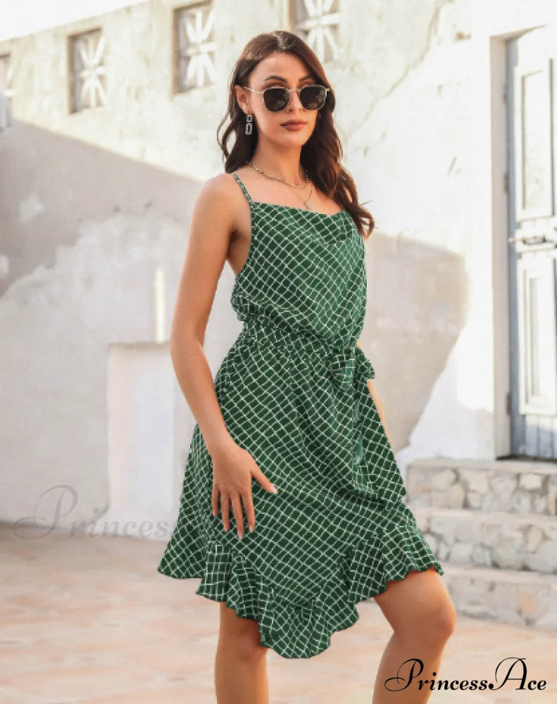 Irregular Dress With Strap Stripe Xl / Green