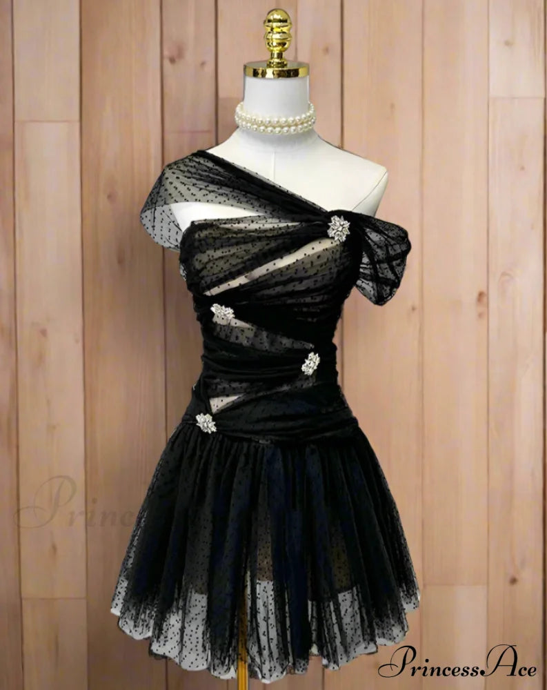 Irregular Polka Dot Charming Mesh Tulle Mini Dress Spliced