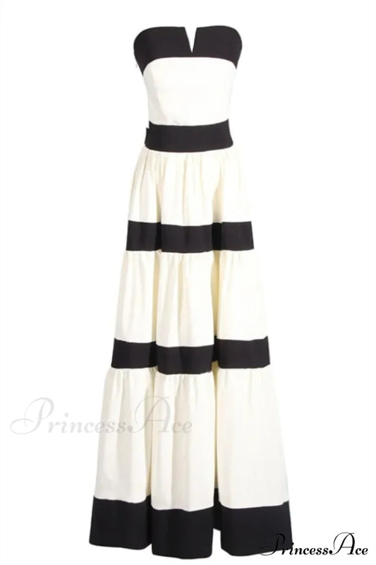 Karen Colorblock Stylish Bowknot Maxi Dress S / Black & White