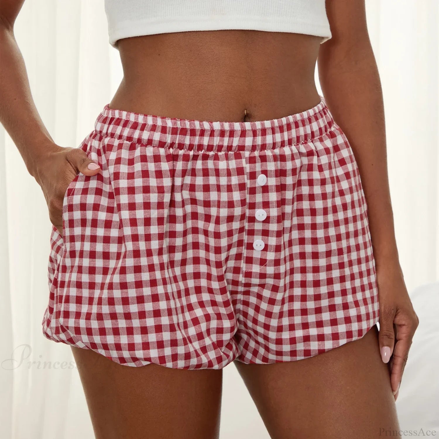 Kawaii Plaid Pumpkin Lounge Short Red / S short-250223