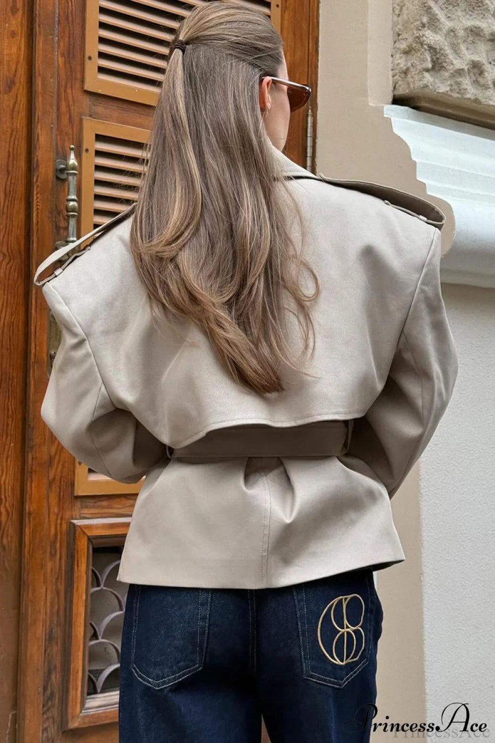 Khaki Long Sleeve Tie Waist Collar Trench Coat