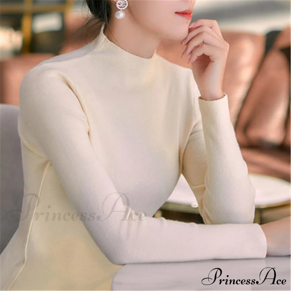 Knitted Turtleneck Pullovers Top Apricot / One Size