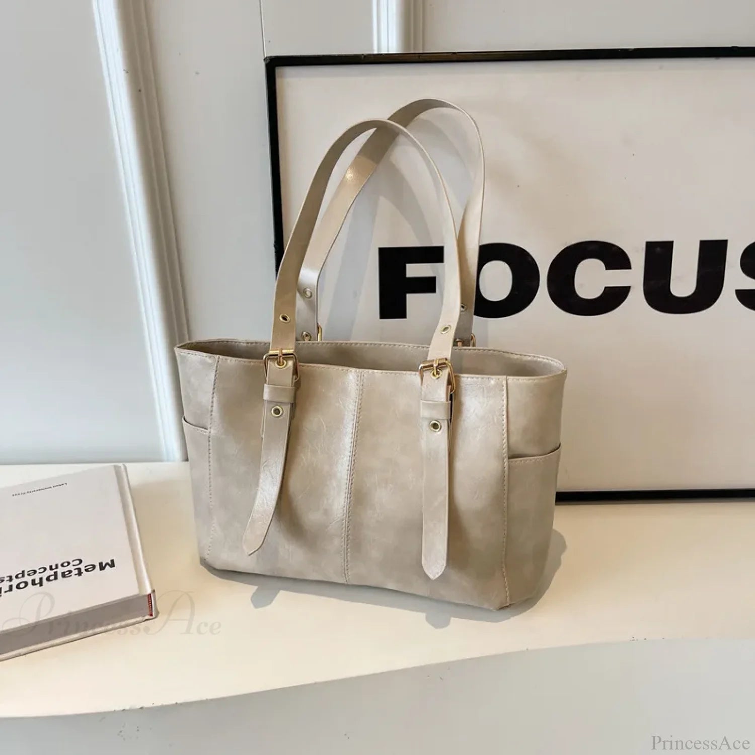 Korean Retro PU Leather Shoulder Bag Creamy-white shoulder-250126