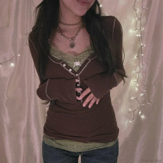 Korean Retro Ribbed Knit T-shirt Button Up Long Sleeve Sweater Women knittop-250126