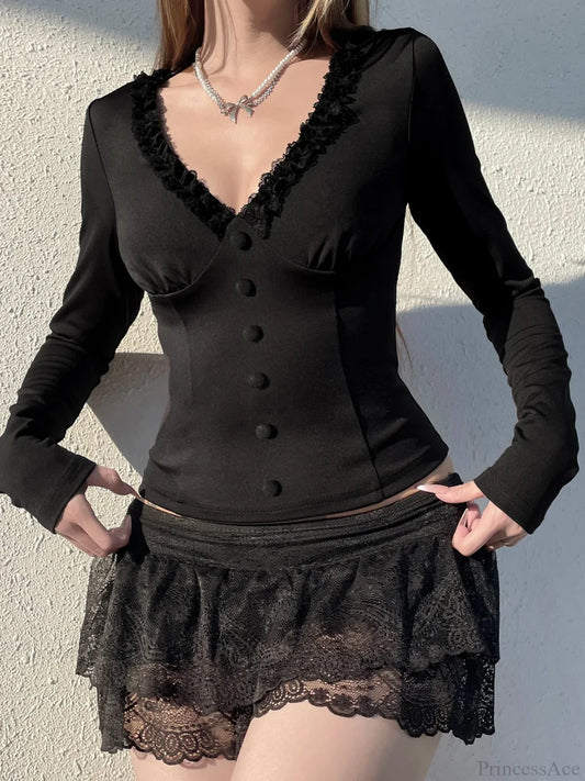 Lace Button Sleeve Knit Top