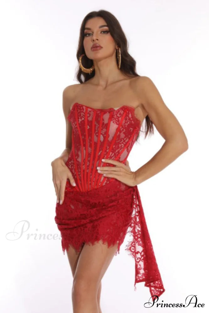 Lace Corset Stylish Draped Mini Dress