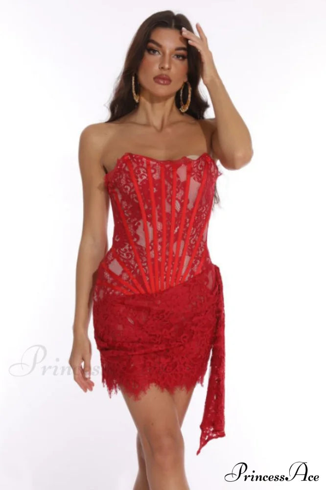 Lace Corset Stylish Draped Mini Dress