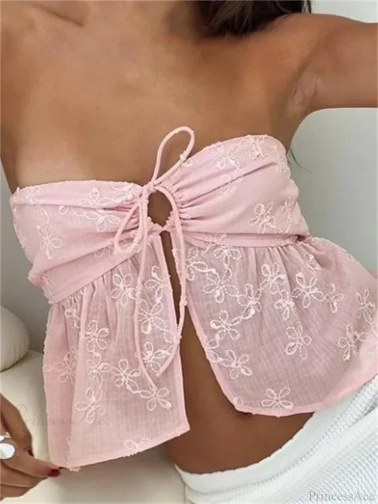 Lace Flower Patchwork Crop Top PINK / S croptop-250126