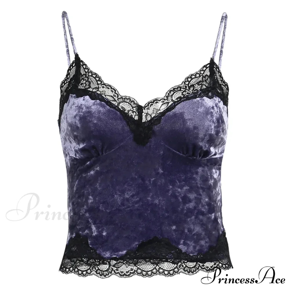 Lace Gothic Aesthetic Velvet Grunge Punk Bodycon V-Neck Elegant Classic Crop Top