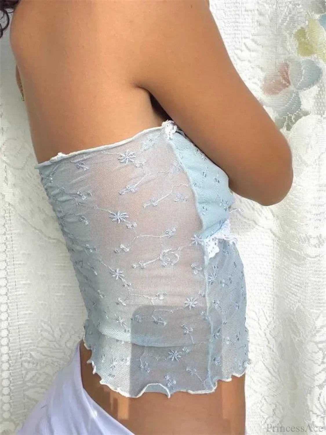 Lace Mesh Y2K Strapless See-through Tube Crop Top croptop-250126