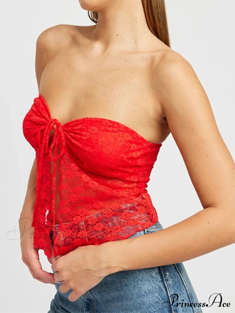 Lace Off-Shoulder Sleeveless Backless See-Through Stylish Elegant Chic Crop Top