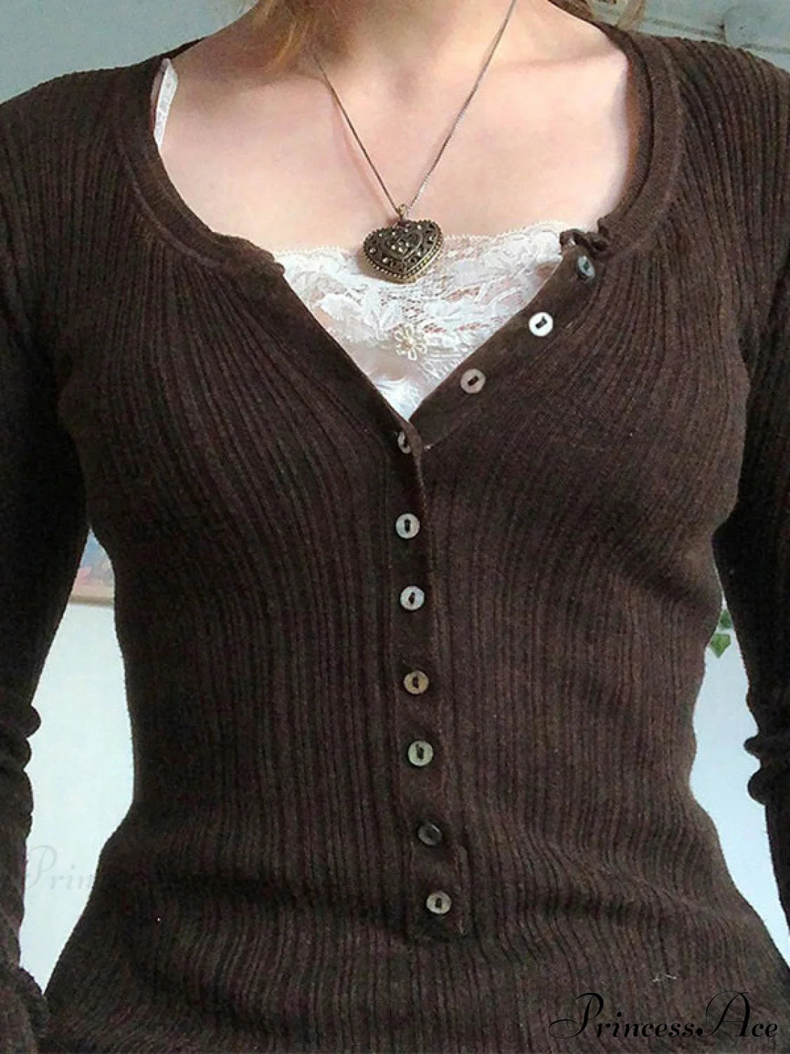 Lace Paneled Graceful Brown Tank Top Knits