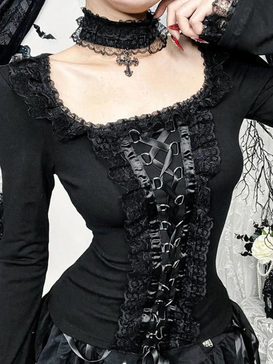 Lace Square Collar Knit Top