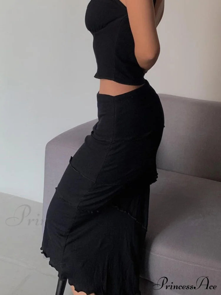 Lace Trim Ribbed Trendy Knit Crop Cami Top Two-Piece Outfits