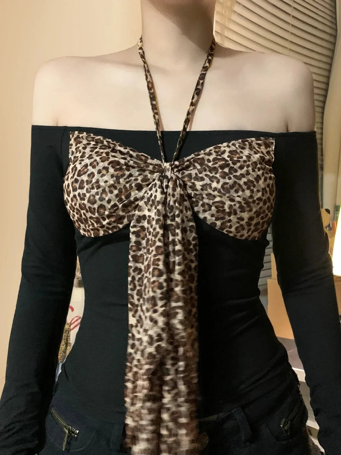Leopard Arch Halter Knit Top