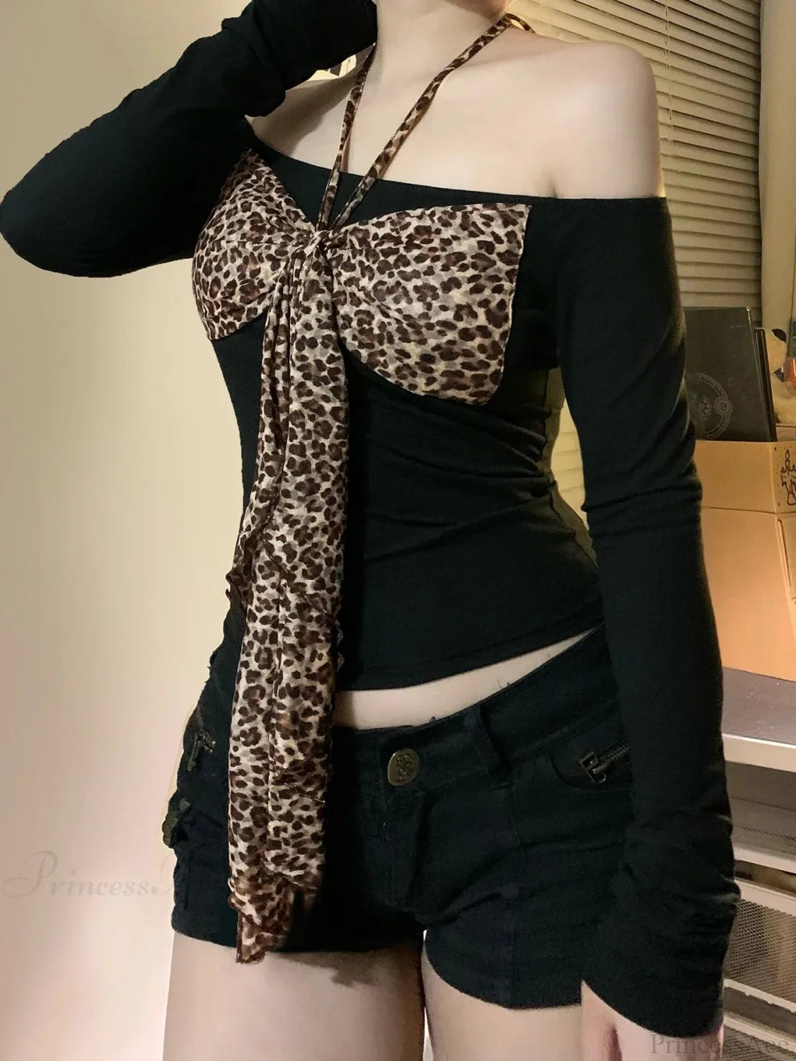 Leopard Arch Halter Knit Top