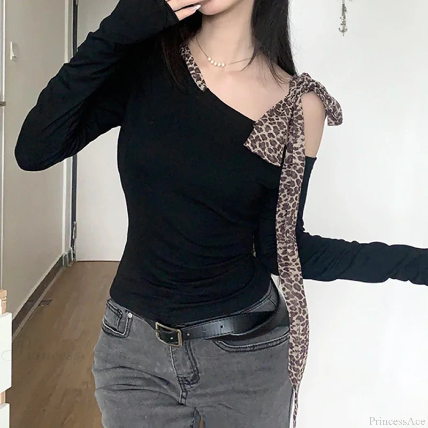 Leopard Bandage Knit Top Black / S