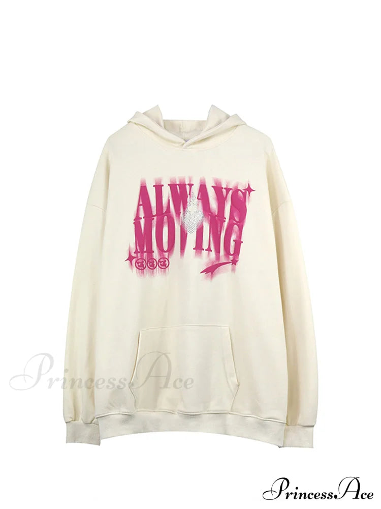 Letter Print Oversize Streetwear Hoody Pullover Picture Color / S
