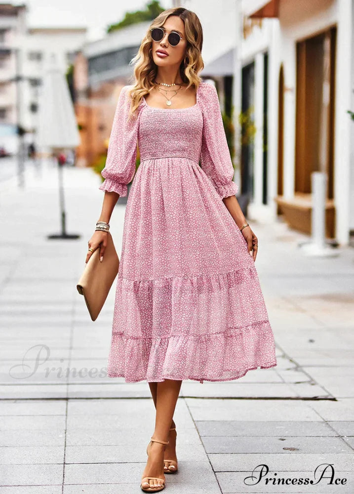 Long Gown Bohemian Neck Boxy With Sleeves L / Pink