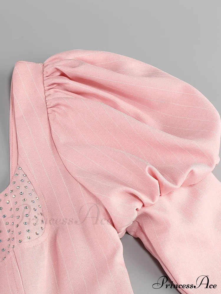 Long Puff Stripe Charming Sleeve Mini Dress Lace-Up