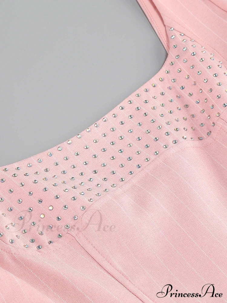 Long Puff Stripe Charming Sleeve Mini Dress Lace-Up