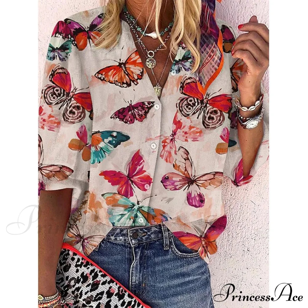 Loose Colorful Print Large Size Blouses 12 / S