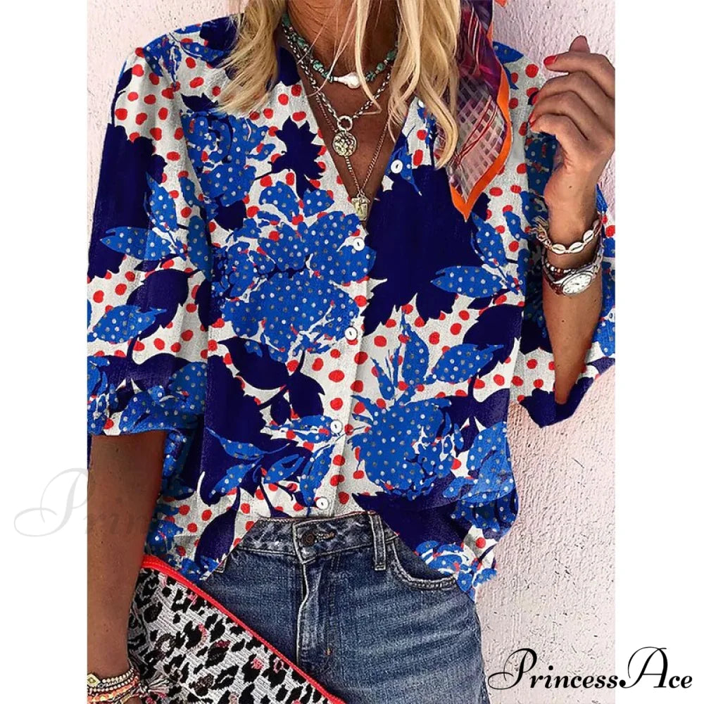 Loose Colorful Print Large Size Blouses 4 / S