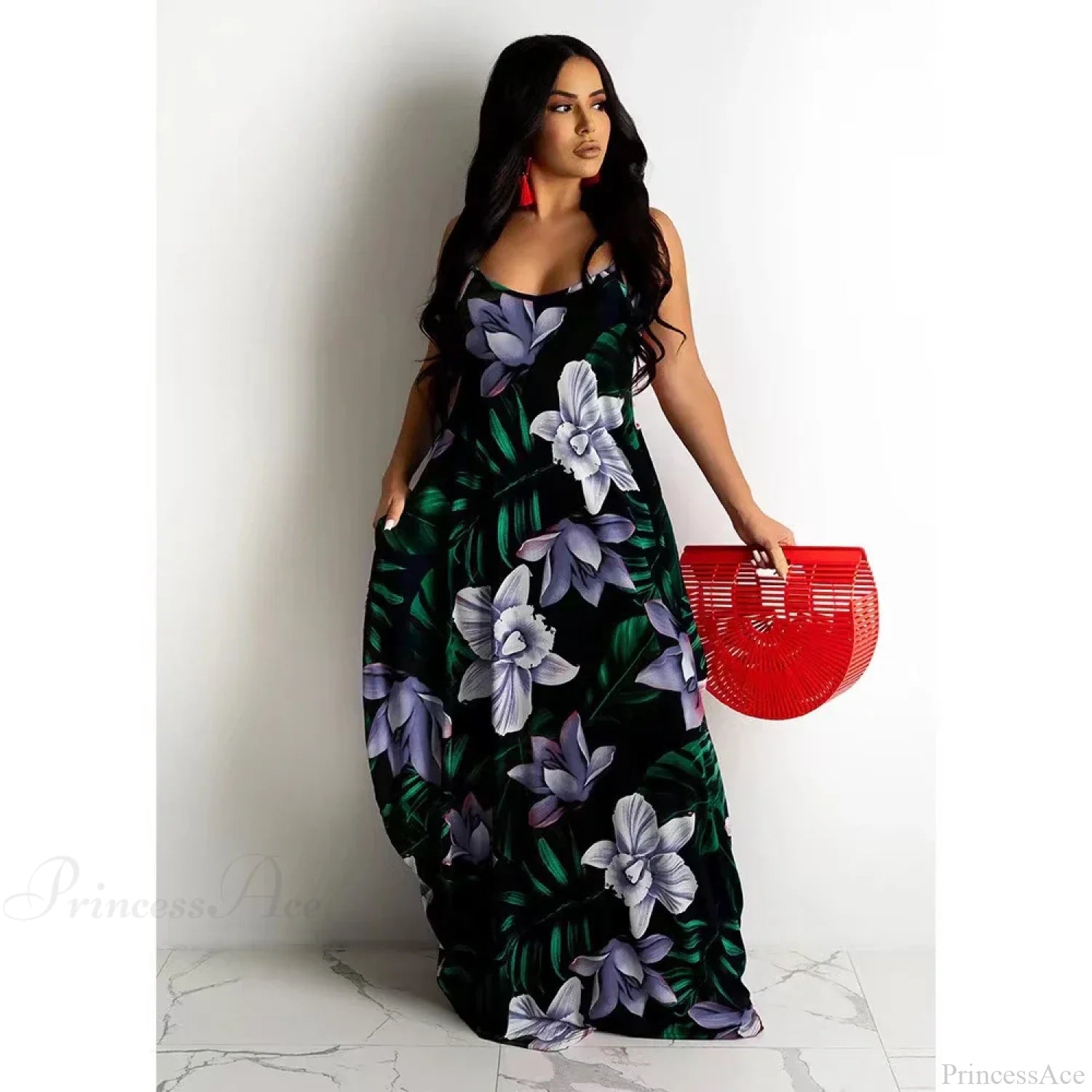 Loose Floral Print Slip Dress Long Skirt Floral Dress PURPLE / S floraldress-250126