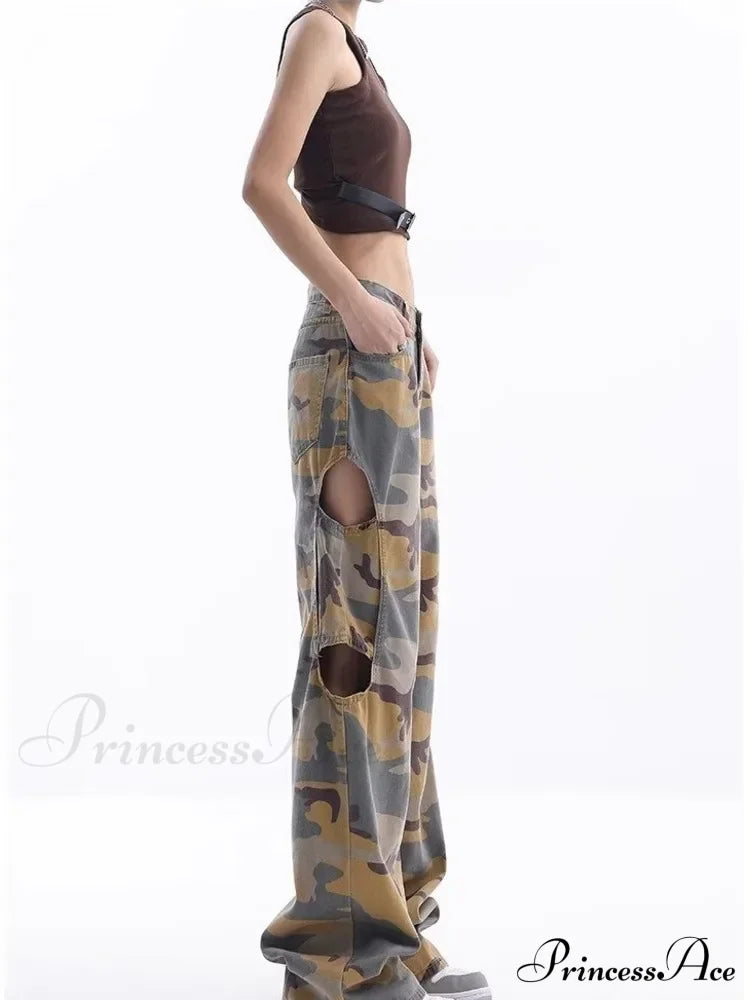 Loose Splashed Ink Speaker Camouflage Pants Trendy Hip-Hop Vintage Versatile Work Clothes Wide Leg