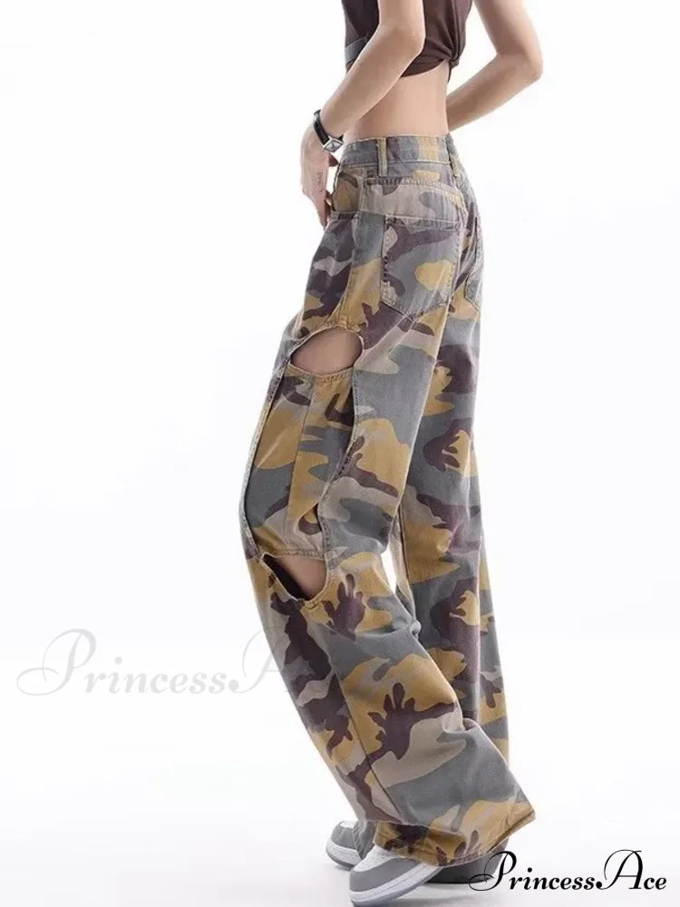 Loose Splashed Ink Speaker Camouflage Pants Trendy Hip-Hop Vintage Versatile Work Clothes Wide Leg