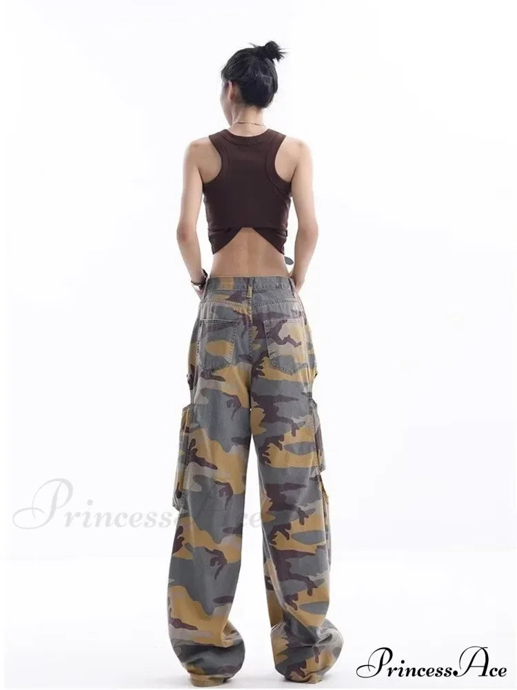 Loose Splashed Ink Speaker Camouflage Pants Trendy Hip-Hop Vintage Versatile Work Clothes Wide Leg