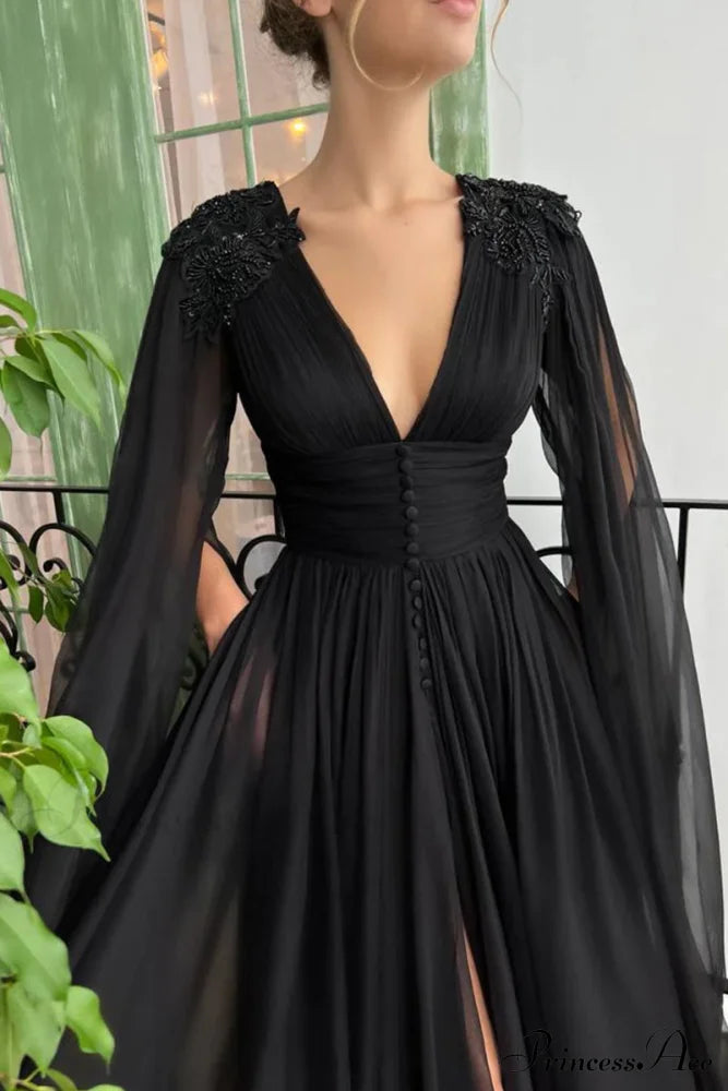 Love Story Graceful Midnight Black Gown Evening