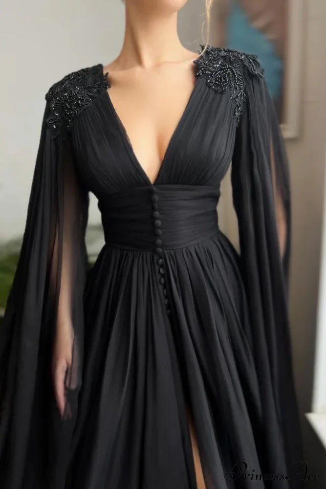 Love Story Graceful Midnight Black Gown Evening