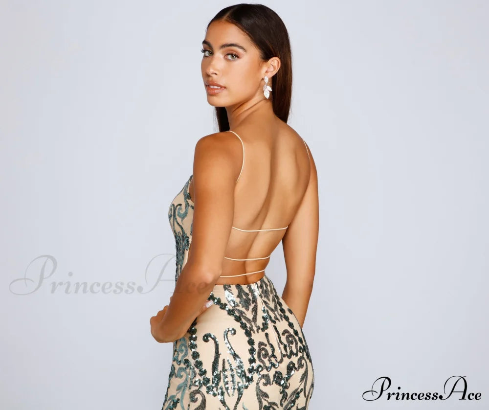 Luana Formal Open Charming Back Sequin Dress S.o. Long Dresses