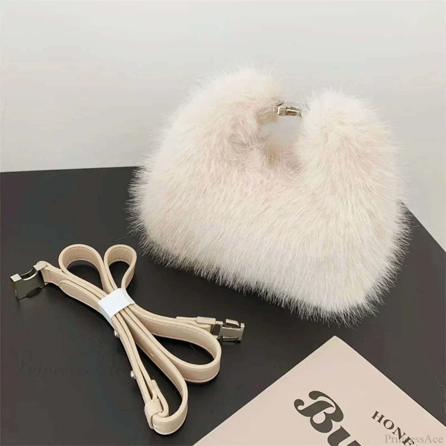 Luxury Faux Fur Plush Evening Clutch Crossbody Handbag apricot handbag-250126